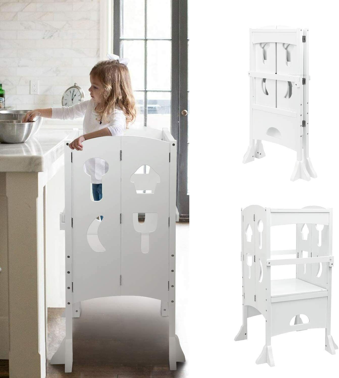 Kids Kitchen Standing Stool Tower-Folding Step Stool