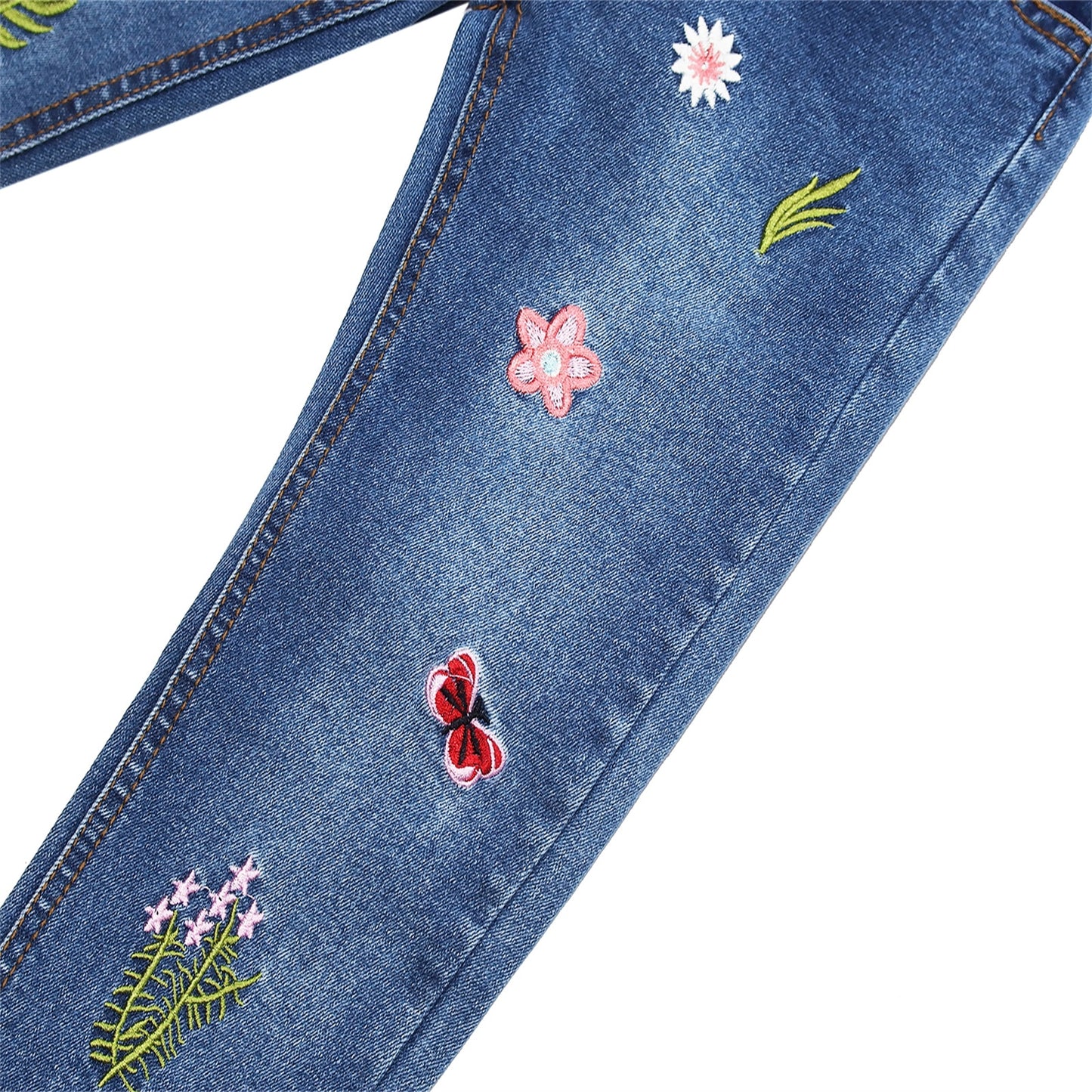 Girls Cotton Denim, Flower Design Jeans 5-15 years