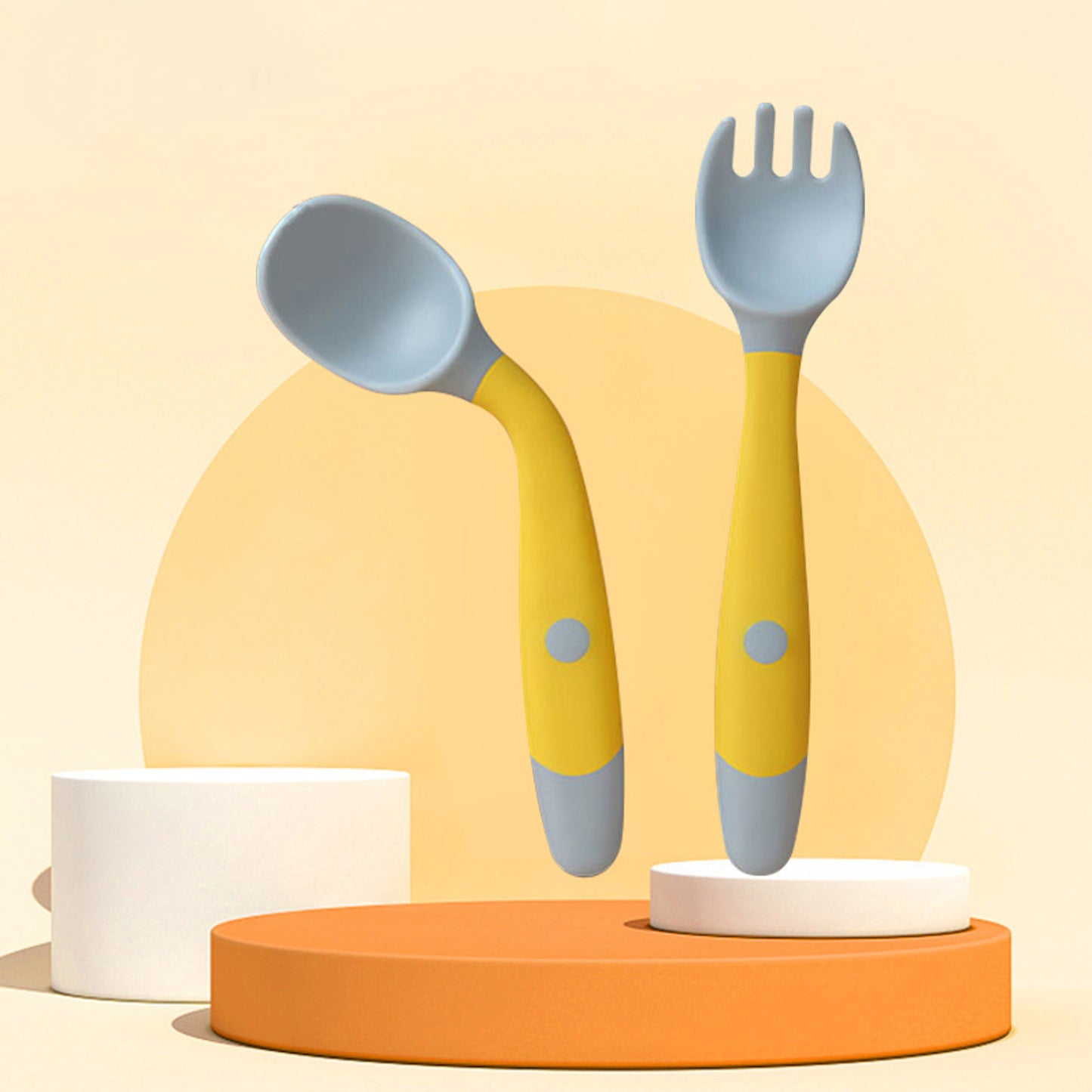 Silicone Soft Spoon & Fork Utensil Set -Learn To Eat Training