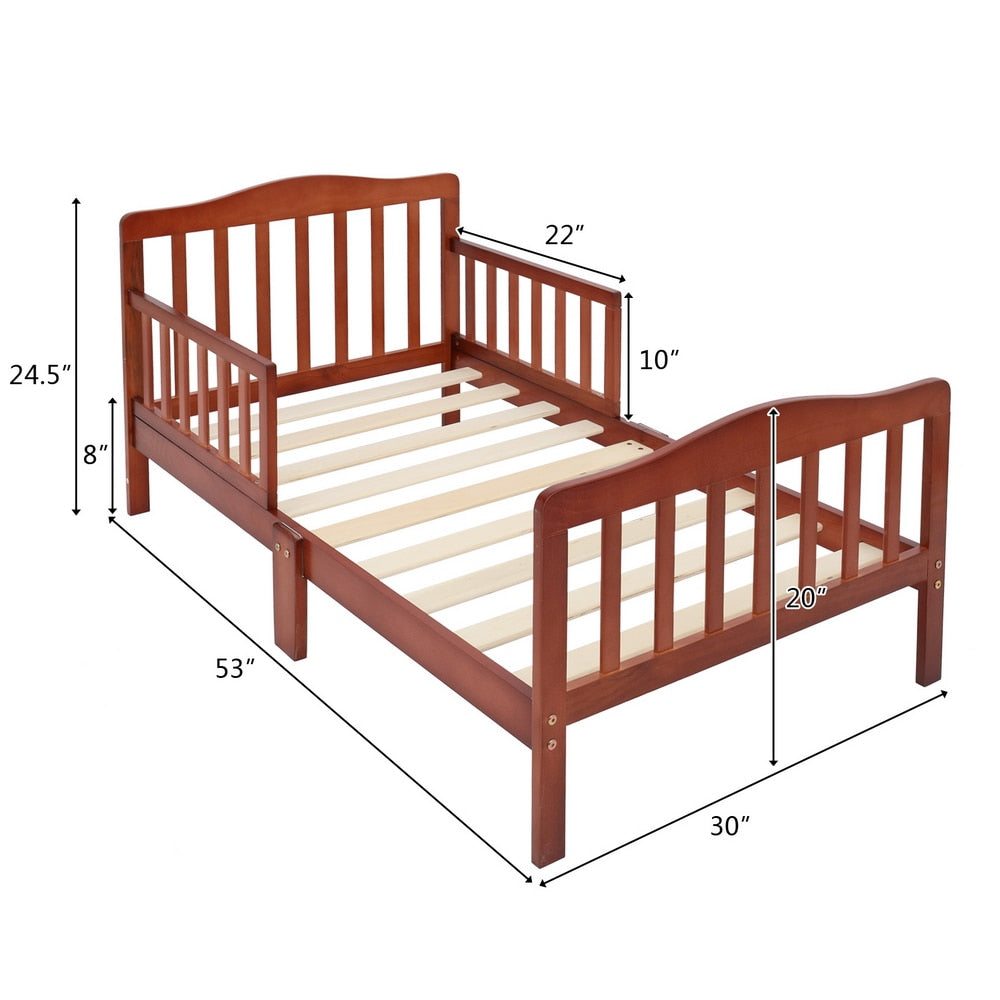 Wooden Baby Toddler Bed with Safety Guardrails -3 Color Choices