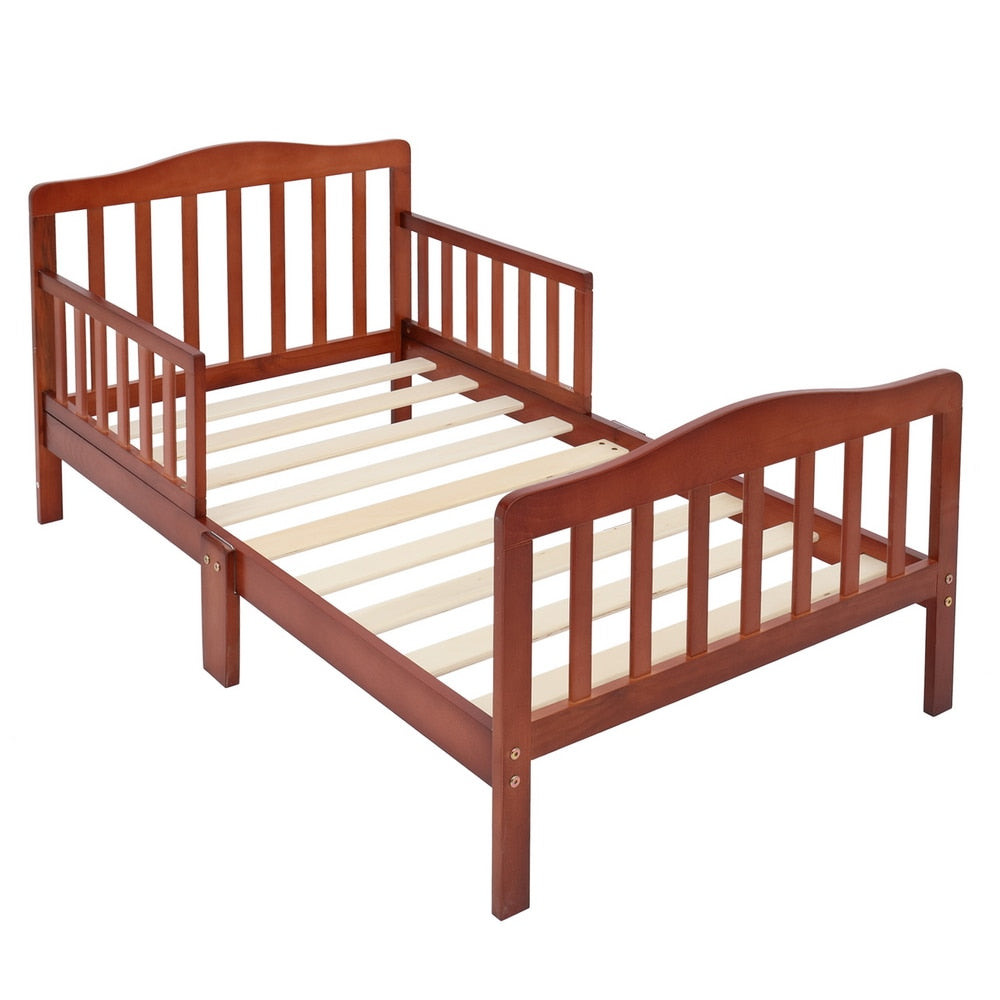 Wooden Baby Toddler Bed with Safety Guardrails -3 Color Choices