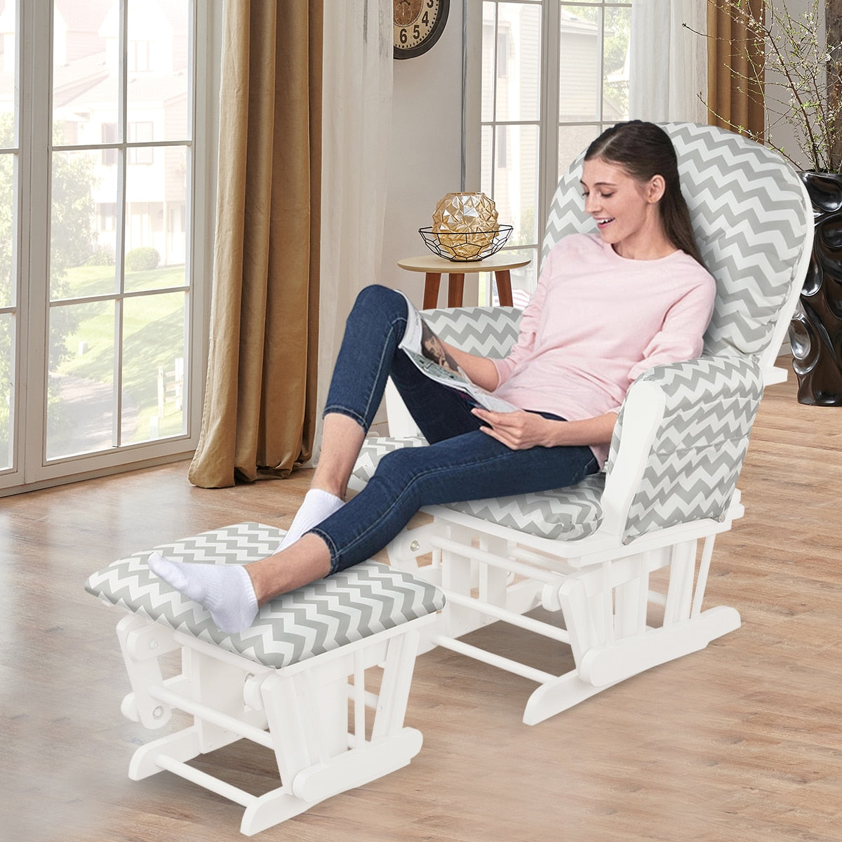 Glider & Ottoman Cushion Set-Wood