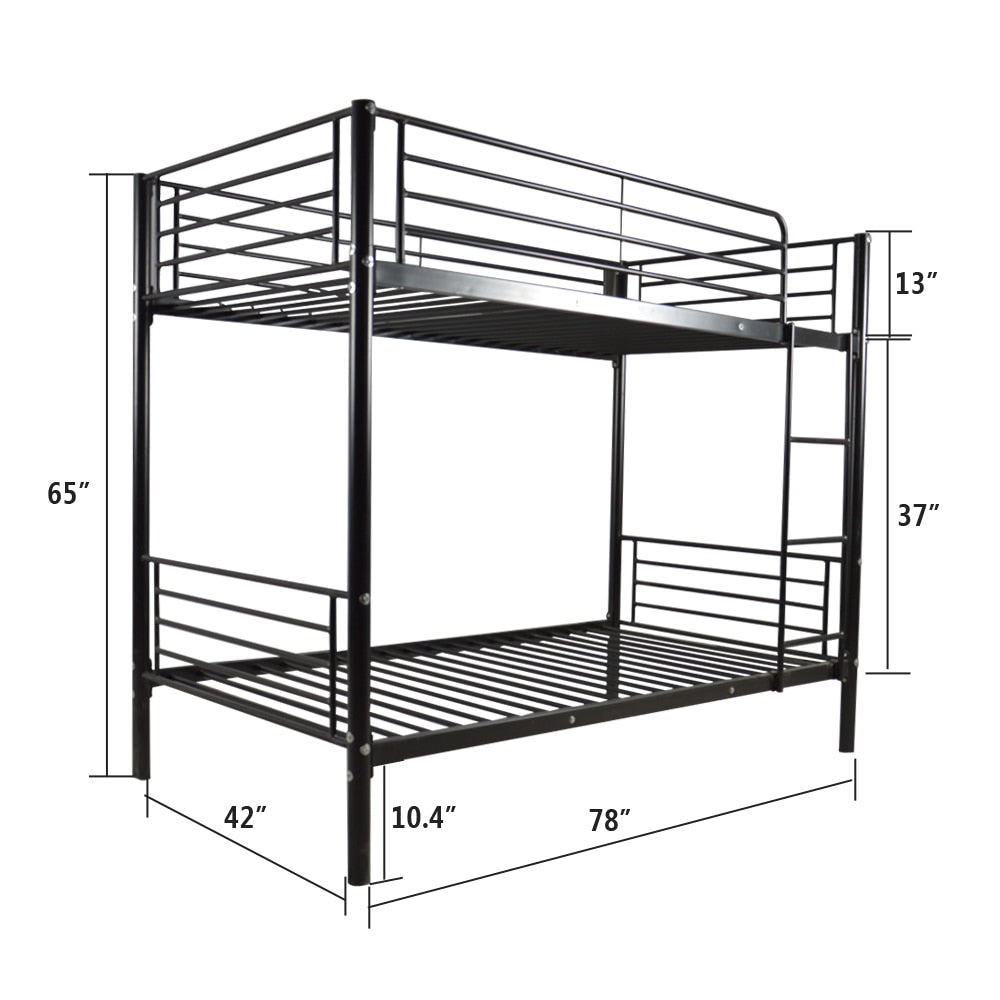 Iron Bunk Bed w/ Ladder-Twin Size Bed-Black