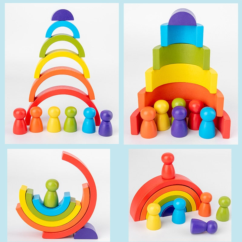 Wooden Arch Bridge Semicircle Rainbow Building Blocks Set-Montessori