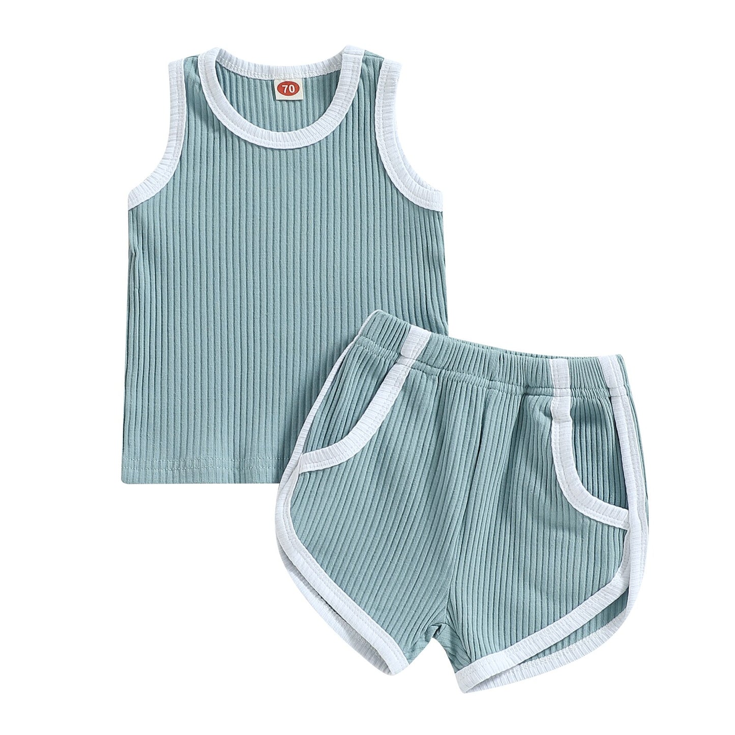 0-18m, 2T-4T,  2pc Sleeveless Ribbed Tank Top-Shorts Set