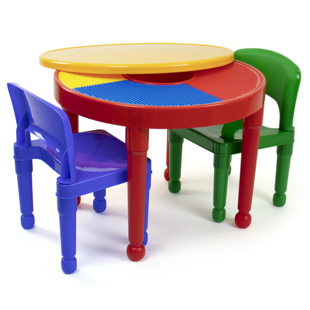 2-in-1 Kids Plastic Activity Table w/Cover, 2 Chairs Set -2 Color Choices