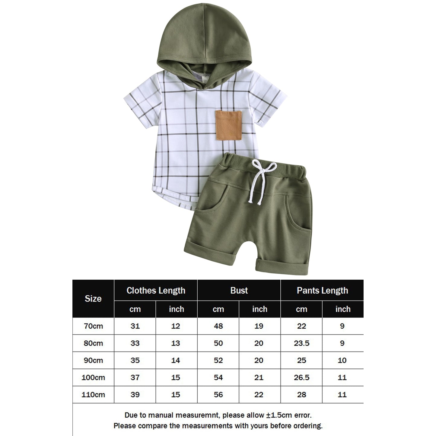 Baby Boy Plaid Print Hooded Shirt + Tie Front Short 3m-24m, 2T