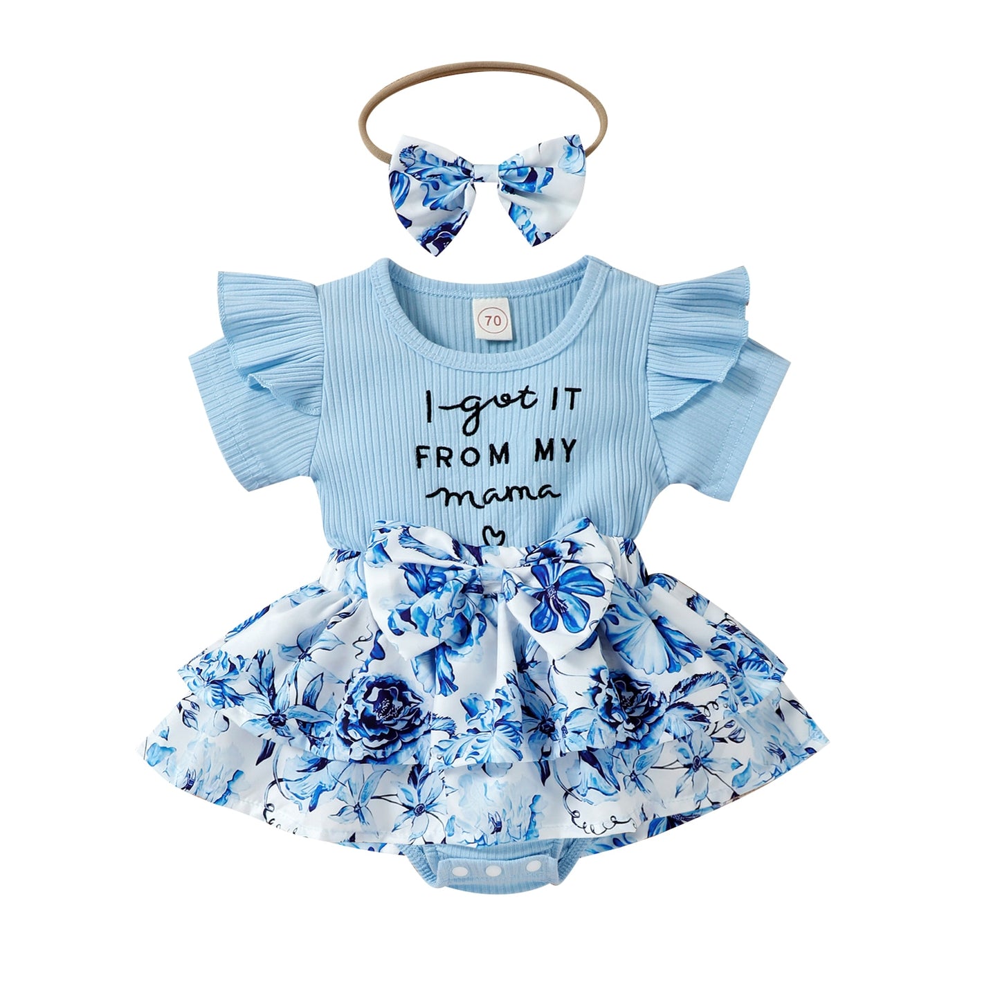 0-24M Baby Girl Ruffle Romper Dress w/Knitted Top, Floral Bow