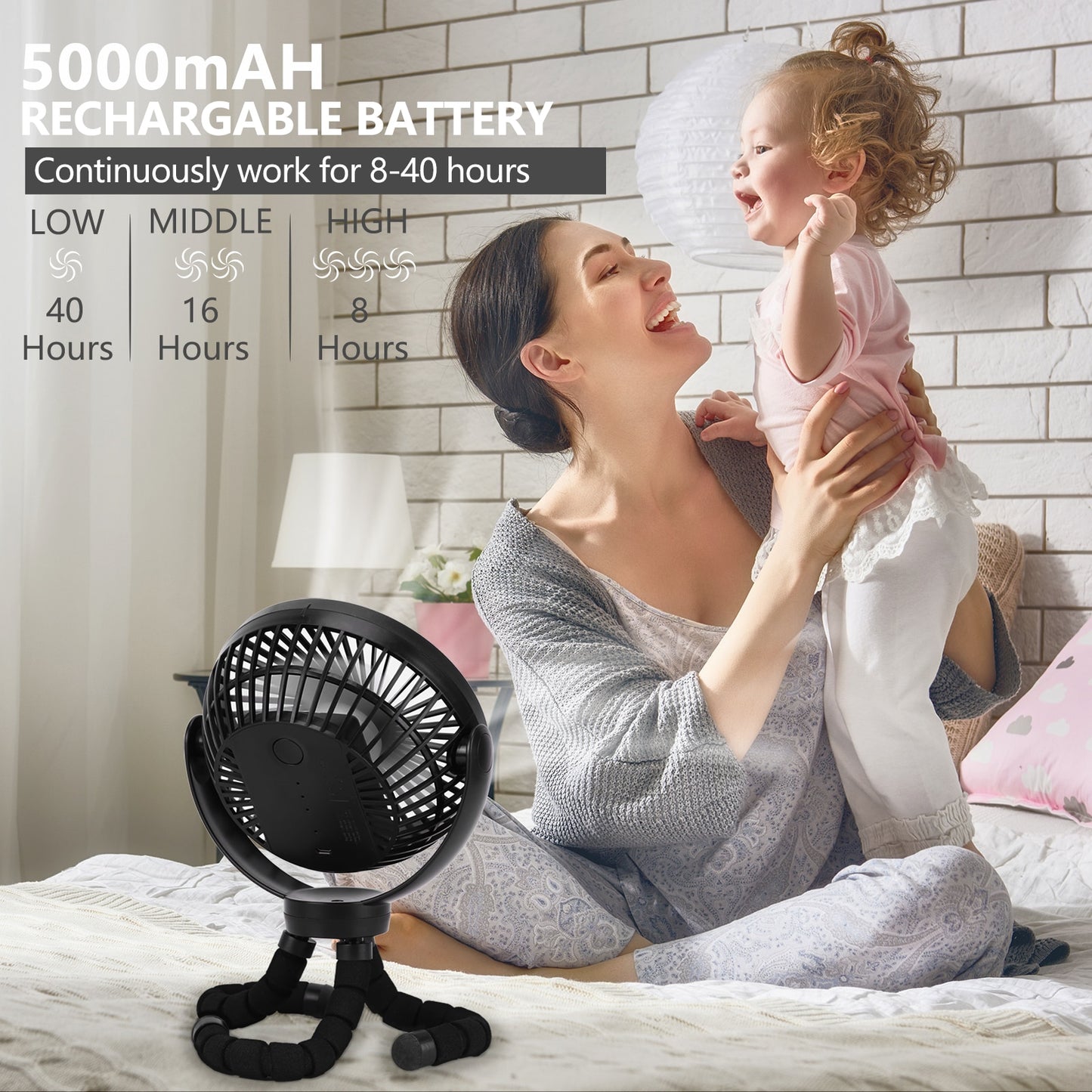 Flexible Octopus Stroller Fan USB Rechargeable Handheld Tripod Personal Cooler Fan with 3 Speed Portable