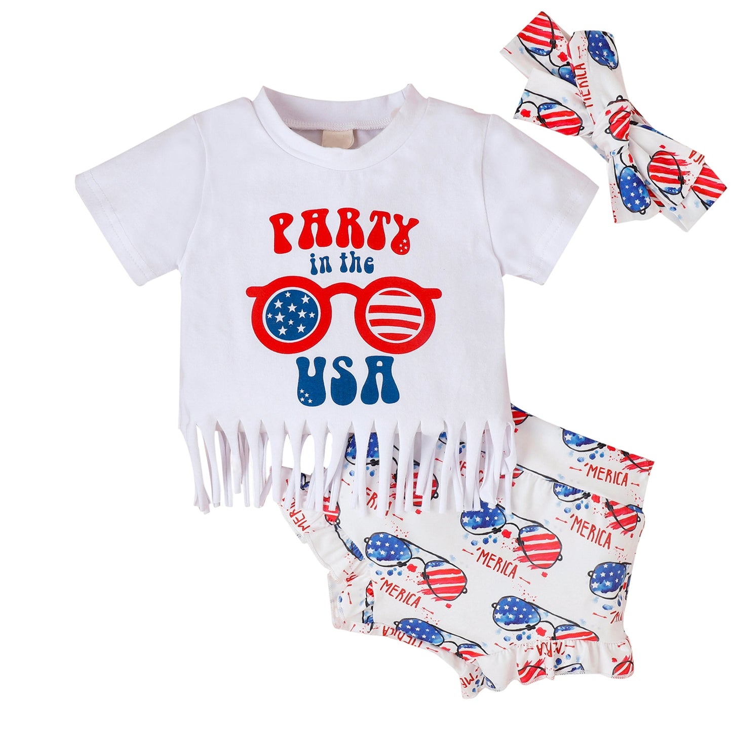 Baby Girls Independence Day Tassel Top, Shorts & Bow Set