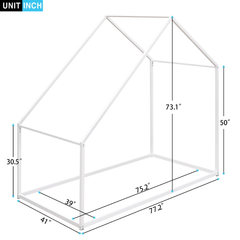 Twin Single Bed or Trunnion Double Bed with Metal Open Roof, 3 Colors