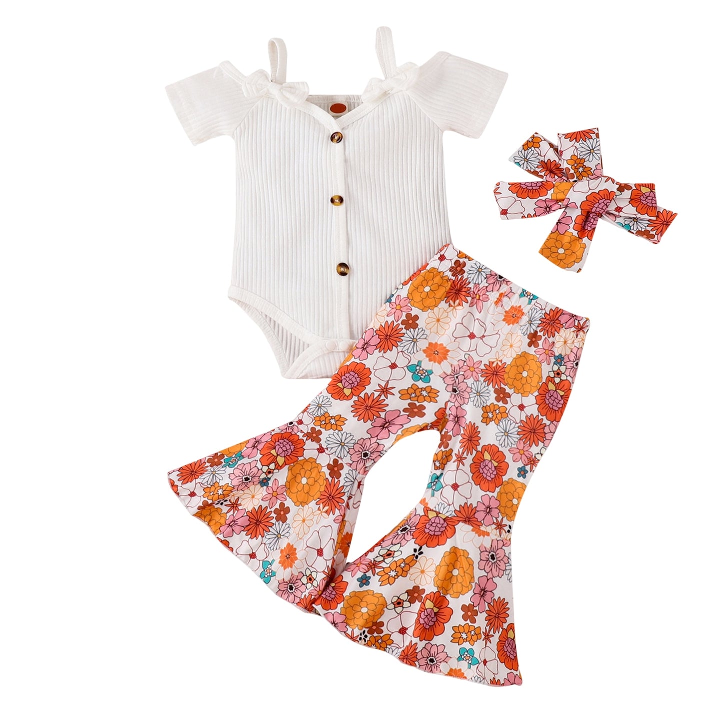 Baby Girl 3pc Solid Top & Floral Flare Pants, Age: 3m+