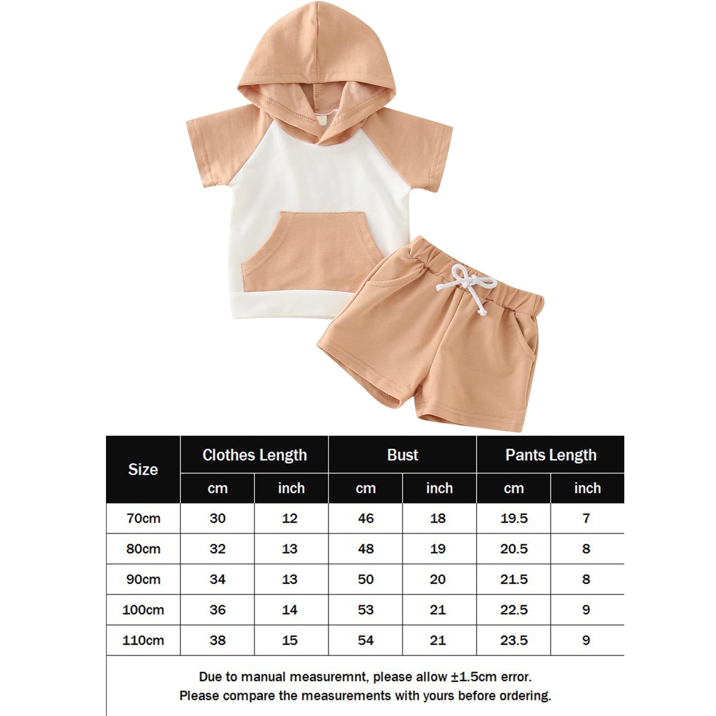 Baby Boy Patchwork Hooded T-Shirt +Shorts- Cotton 3m-2T