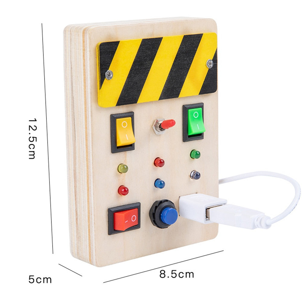 Kids Electronic BusyBoard-Wood-LED Light-Montessori-Cognition