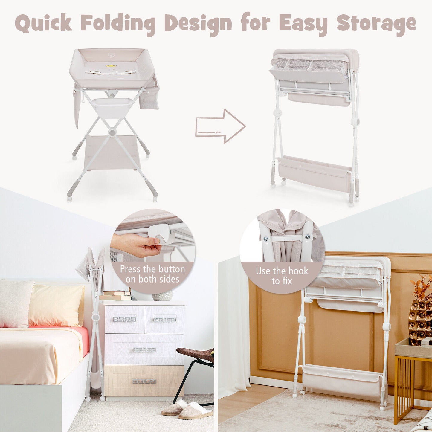 Foldable Baby Changing Table Organizer for Newborn, Beige