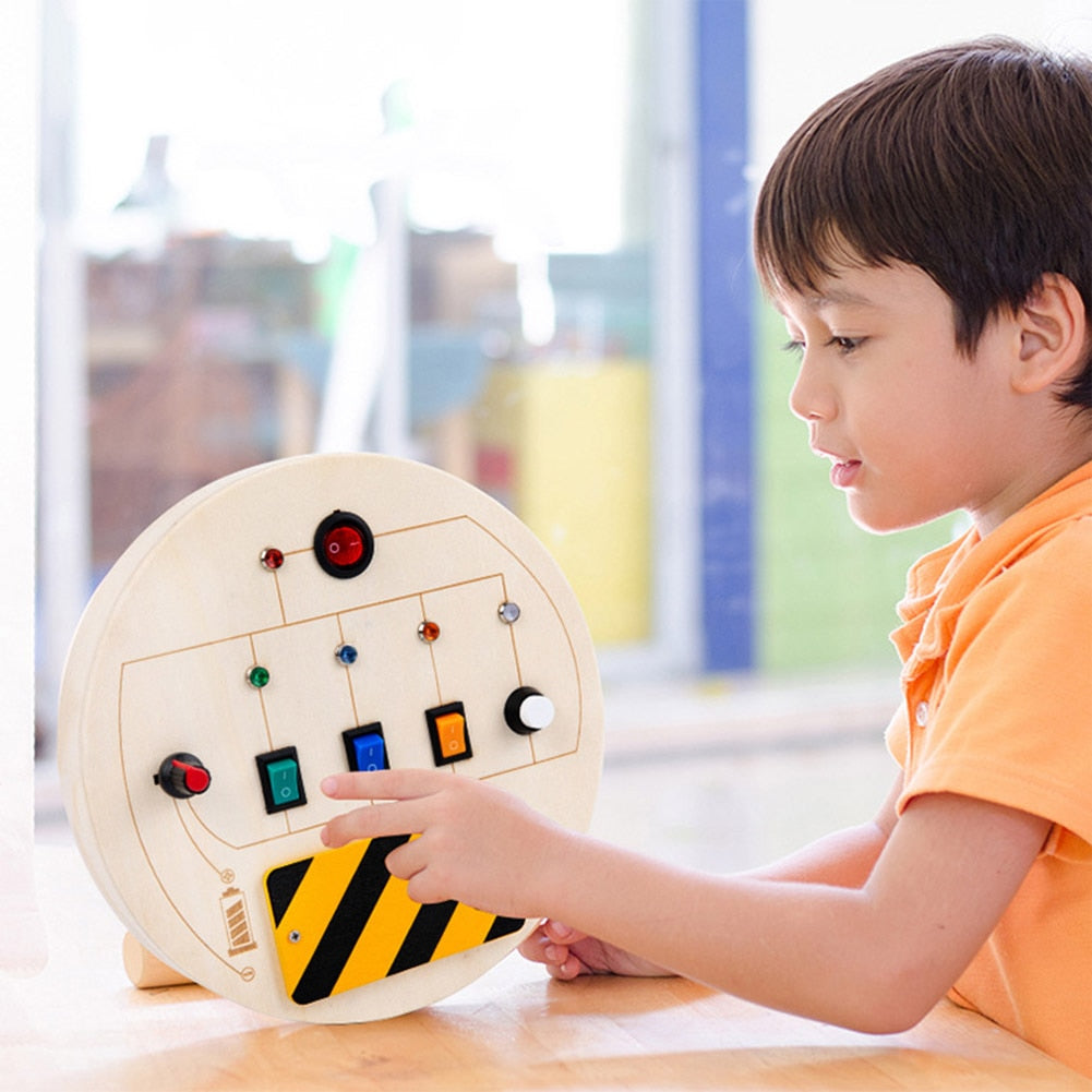 Kids Electronic BusyBoard-Wood-LED Light-Montessori-Cognition