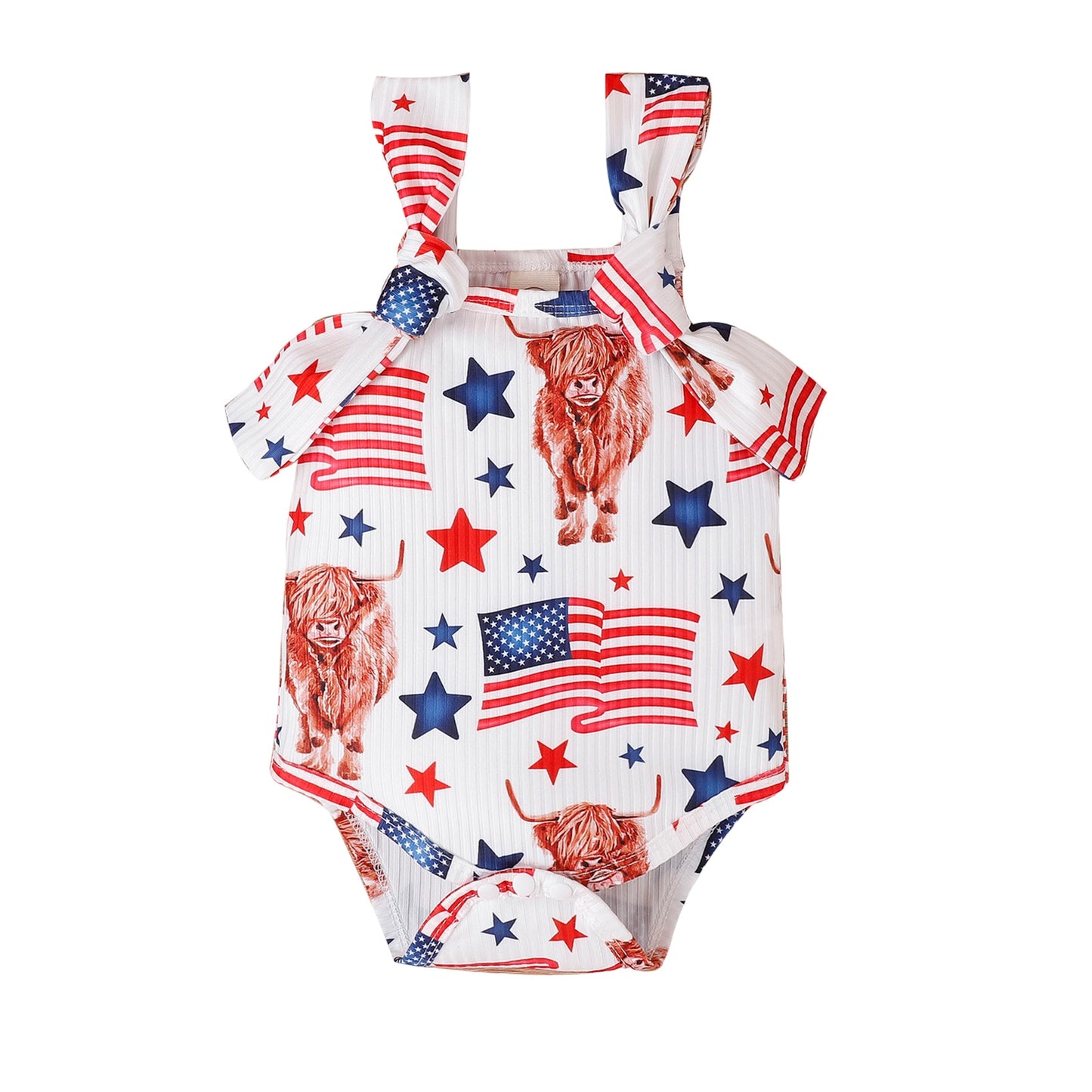 0-18m Baby -Independence Day-Cow Head Printed One Piece