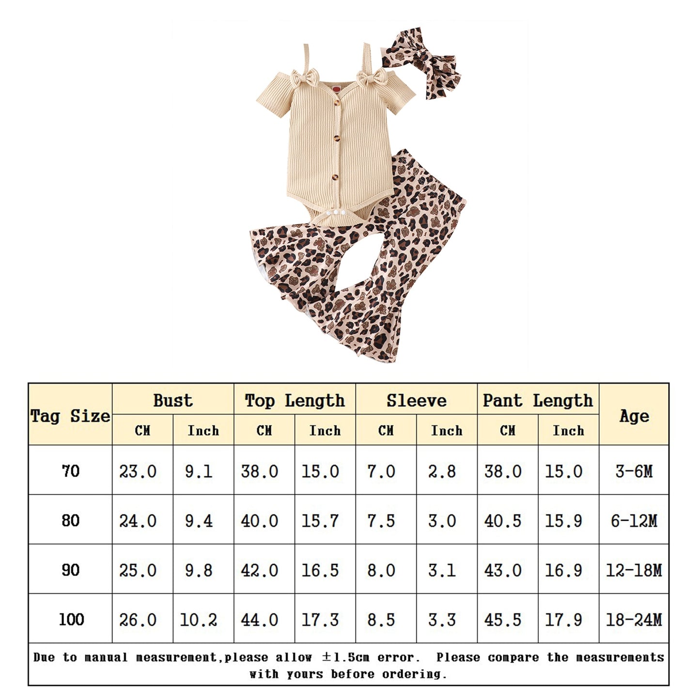 Baby Girl Solid Suspender Tops + Bell Bottoms, Hair Bow 3-24m