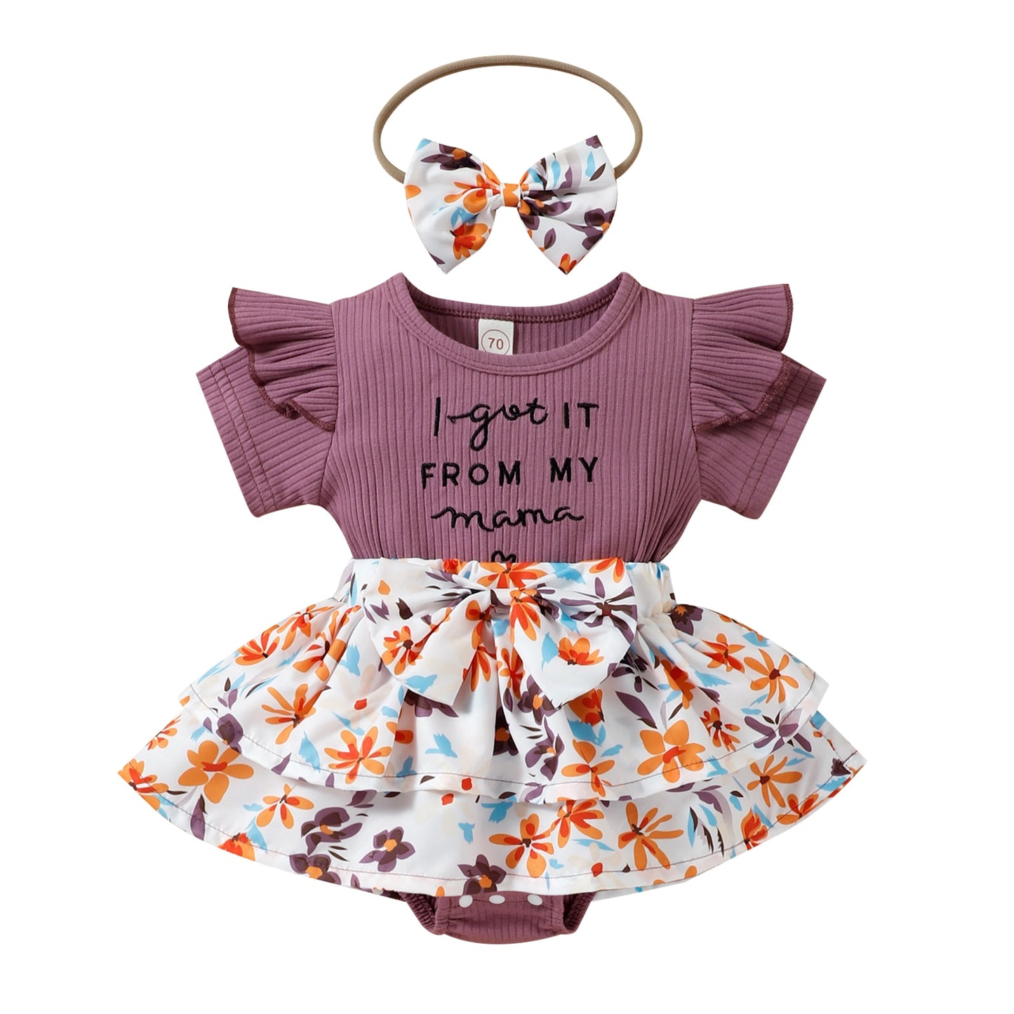 0-24M Baby Girl Ruffle Romper Dress w/Knitted Top, Floral Bow