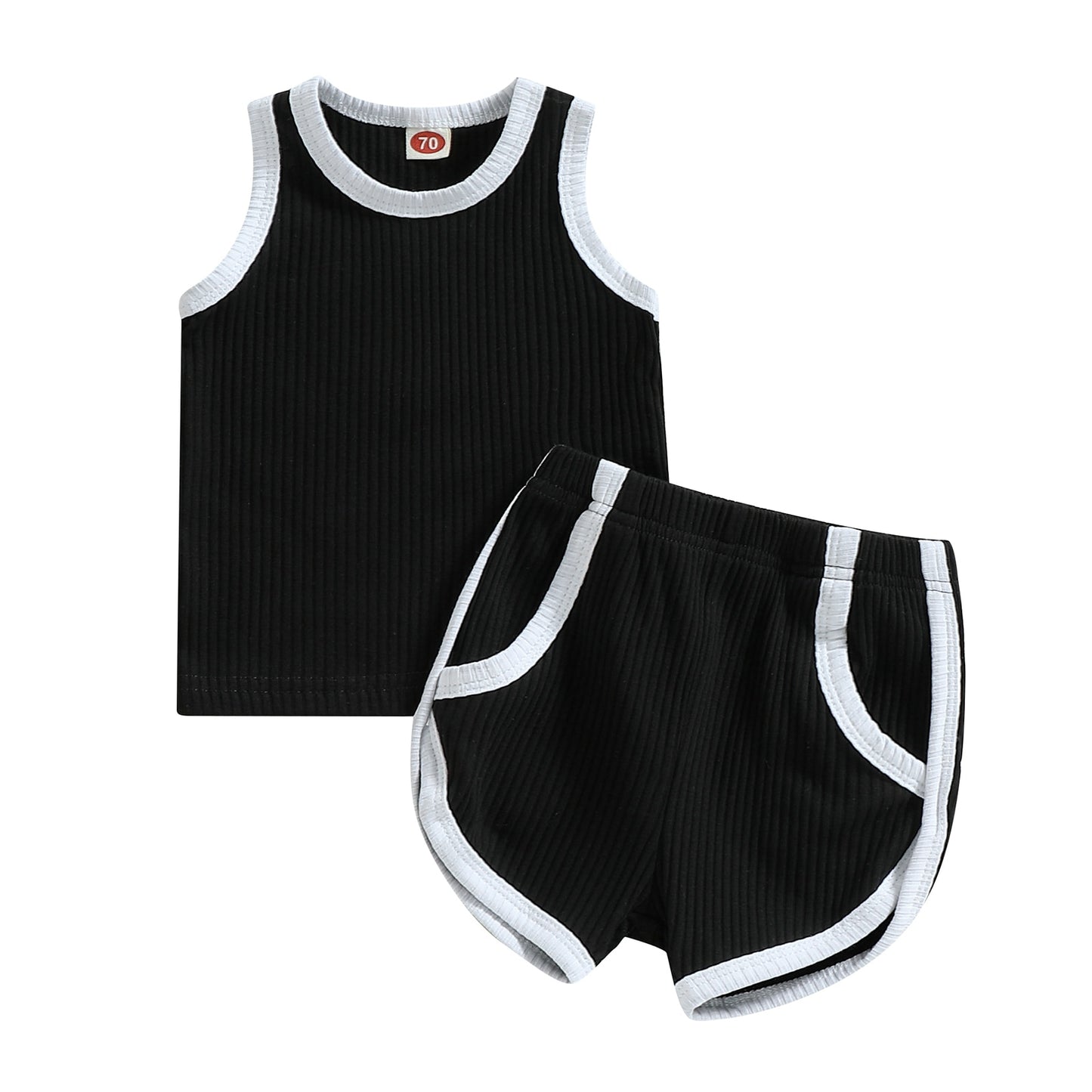 0-18m, 2T-4T,  2pc Sleeveless Ribbed Tank Top-Shorts Set