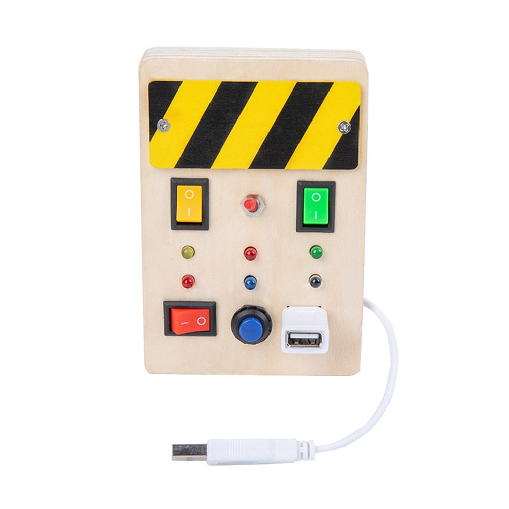 Kids Electronic BusyBoard-Wood-LED Light-Montessori-Cognition