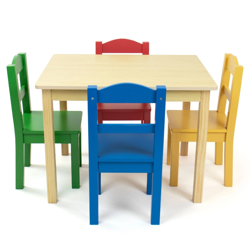 5pc Wood Table & Chairs Set has 4 Color Choices