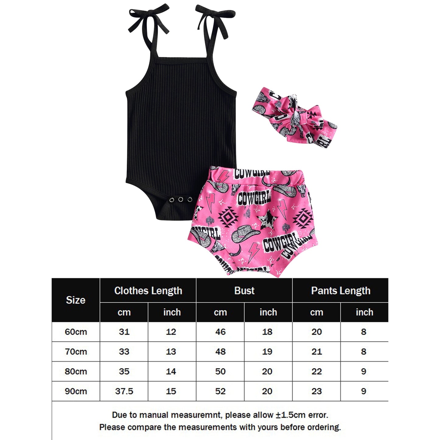 0-24m-3pc Sleeveless Knitted Romper, Printed Shorts & Headband Bow