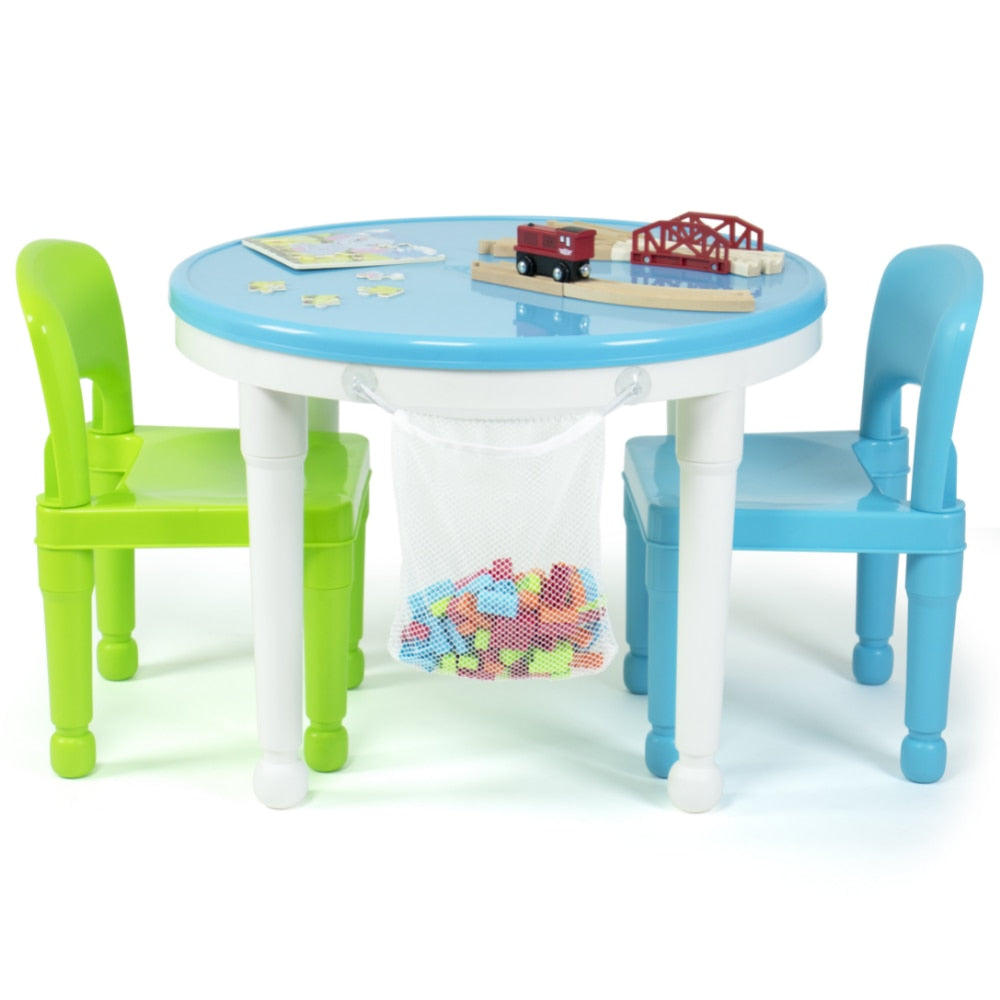 2-in-1 Kids Plastic Activity Table w/Cover, 2 Chairs Set -2 Color Choices