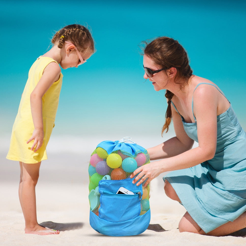 Portable Foldable Beach Tote w/ Sand Toys, Mesh Storage