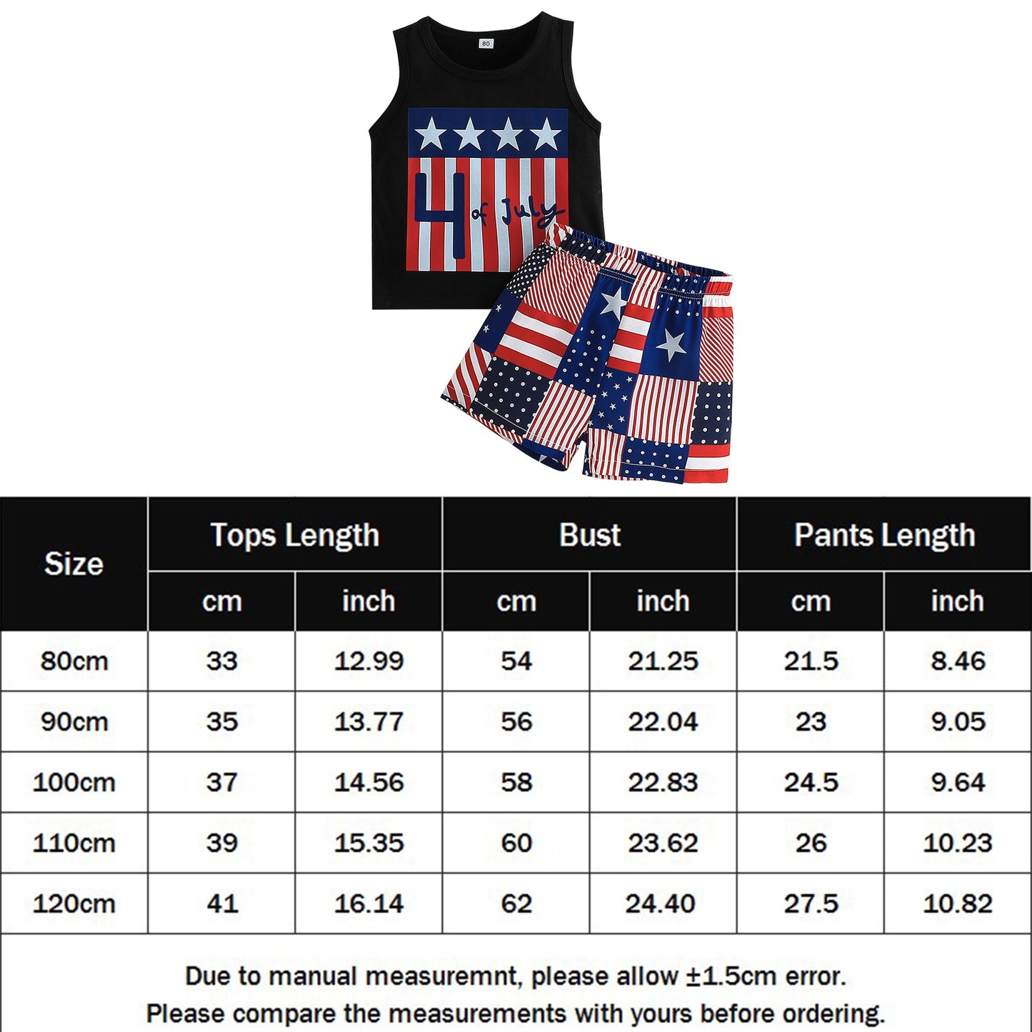 Independence Day 2pcs tank Top + Shorts,  Baby & Toddler Boys Star Stripe Print