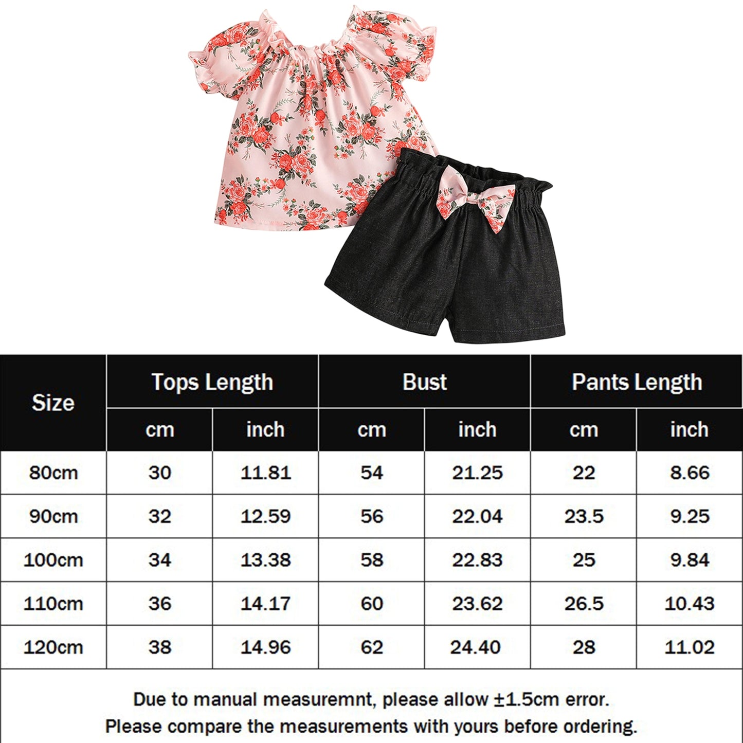 2pc Top & Shorts Set - Round Neck Pleated 9m-24m, 3T-4T,