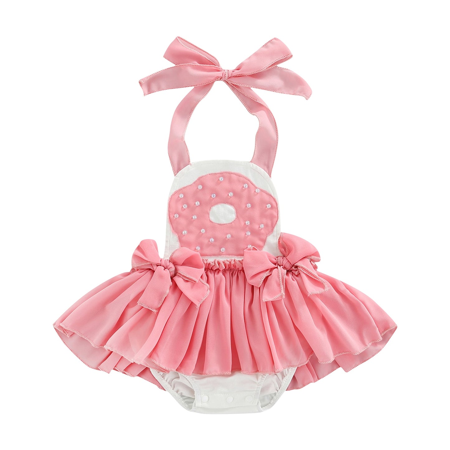 0-24M Baby Girl Romper-Donut Print Sunsuit