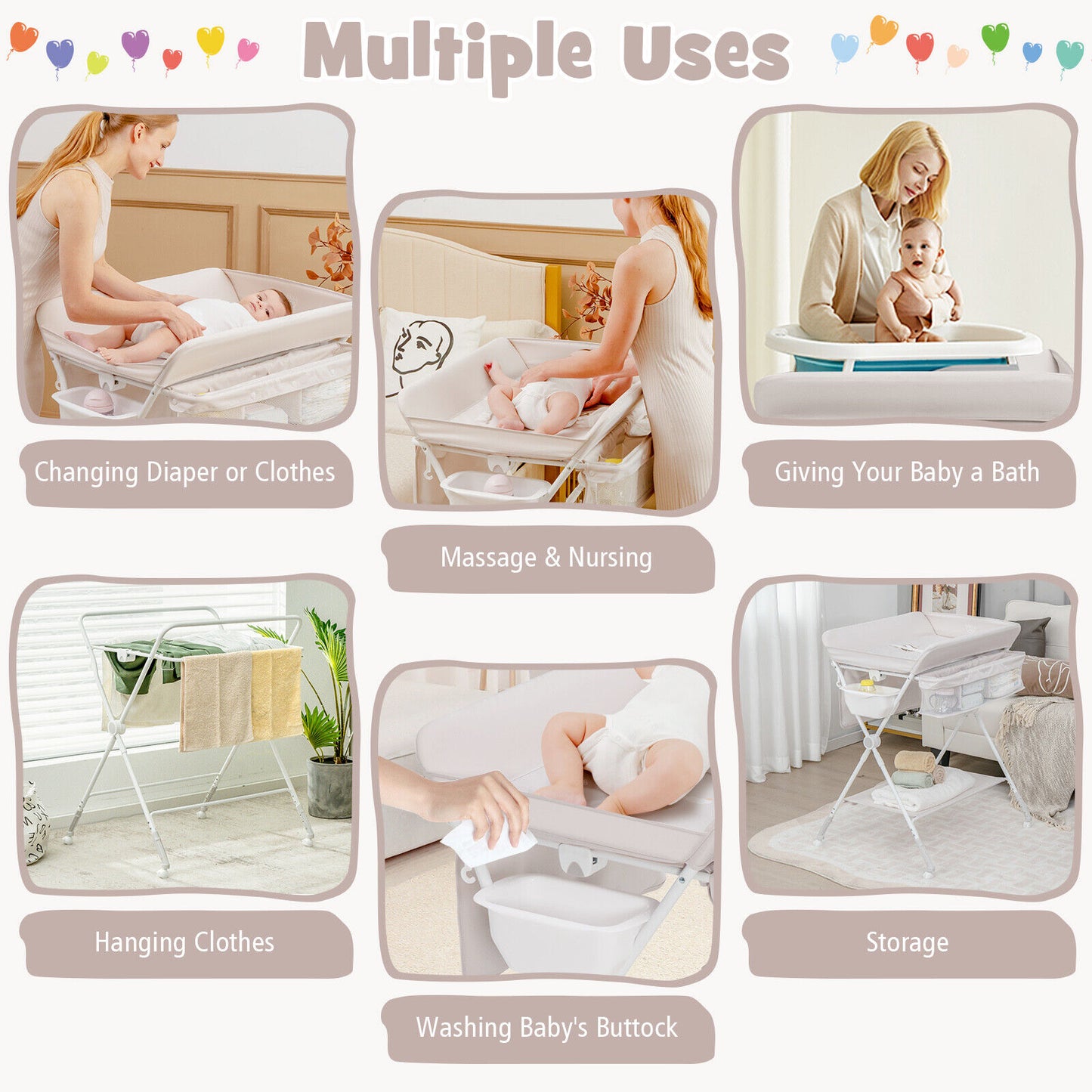 Foldable Baby Changing Table Organizer for Newborn, Beige