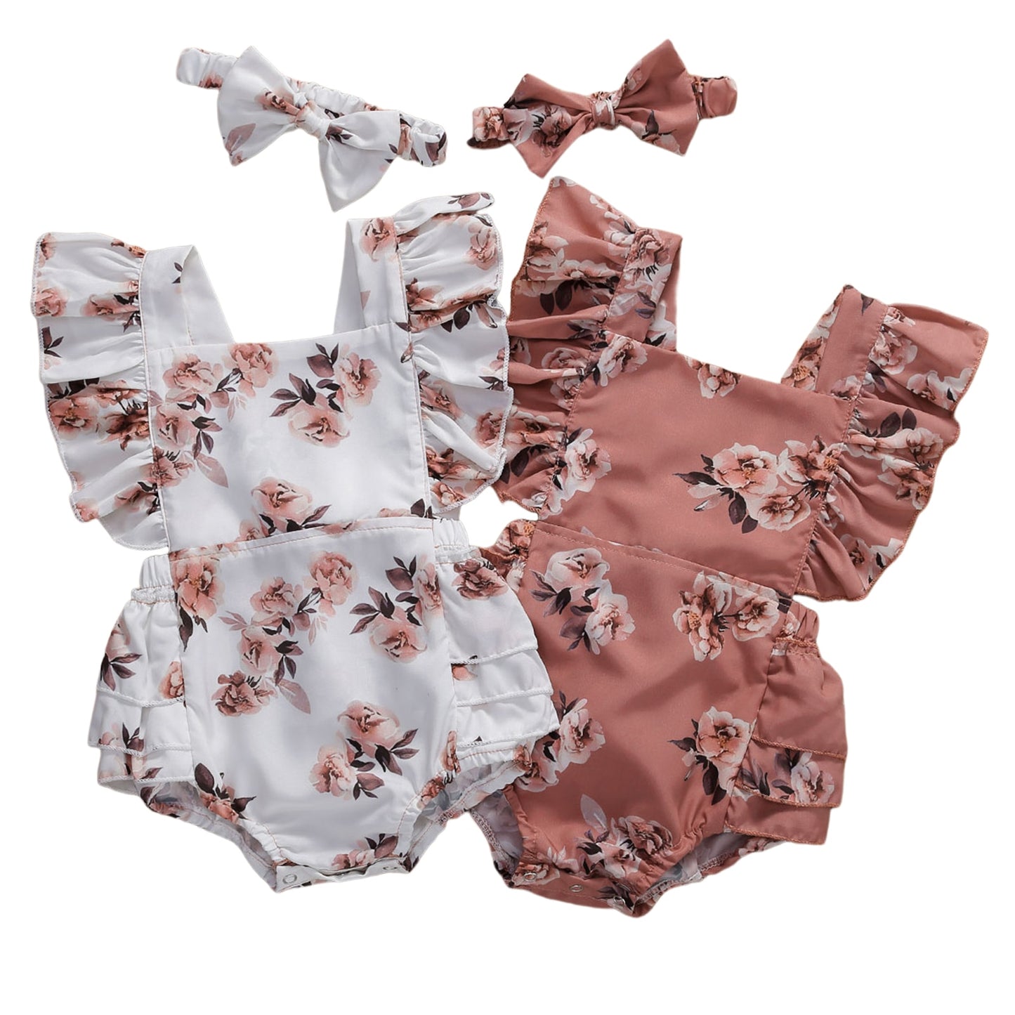 6-24M Baby Girl Romper w/Headband-Pink or Beige