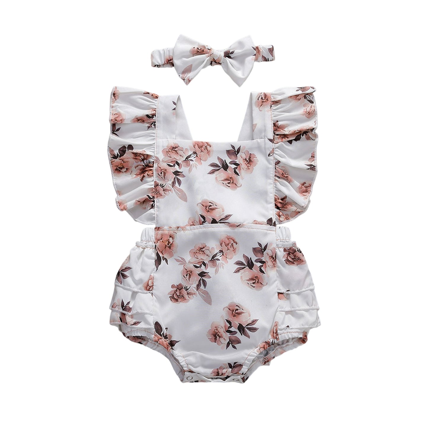 6-24M Baby Girl Romper w/Headband-Pink or Beige