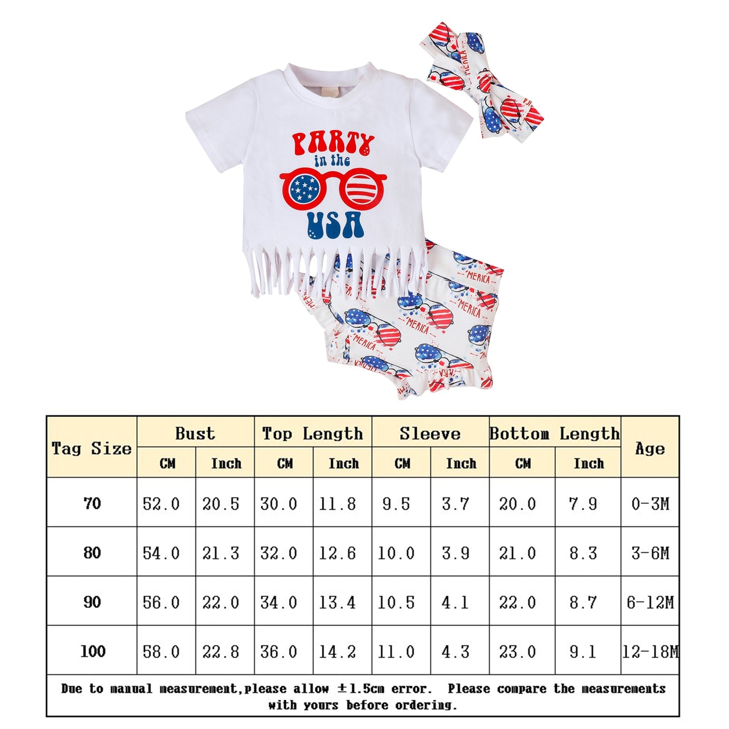 Baby Girls Independence Day Tassel Top, Shorts & Bow Set