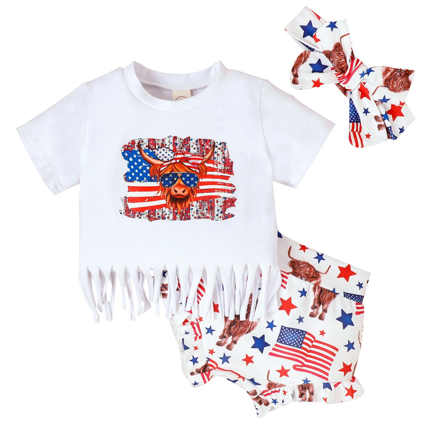 Baby Girls Independence Day Tassel Top, Shorts & Bow Set