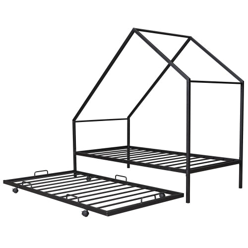 Twin Single Bed or Trunnion Double Bed with Metal Open Roof, 3 Colors