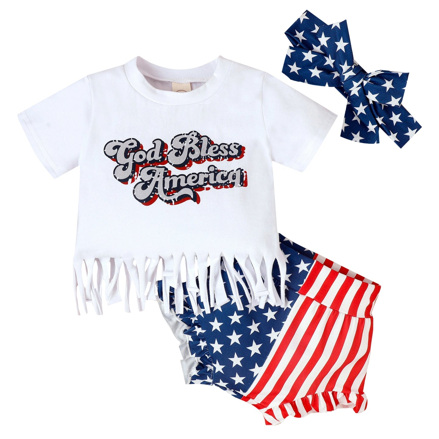 Baby Girls Independence Day Tassel Top, Shorts & Bow Set