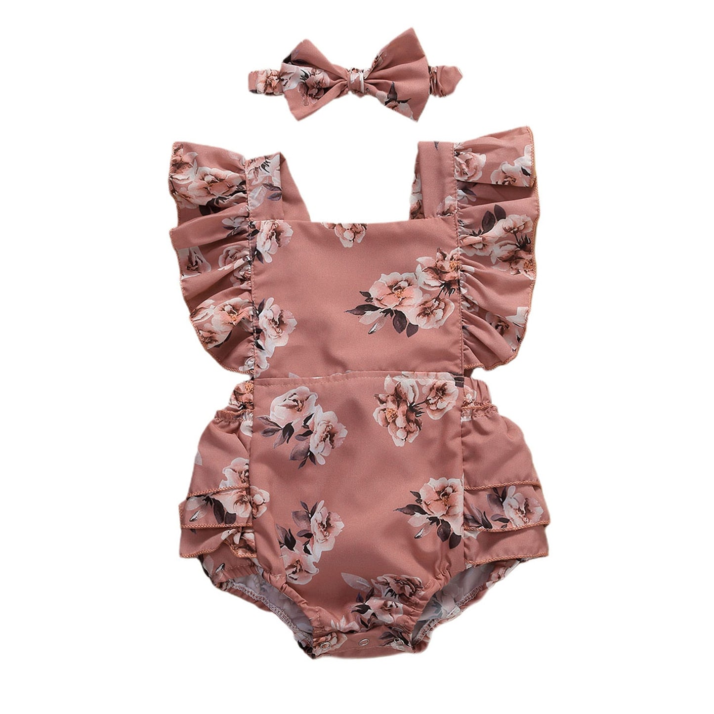 6-24M Baby Girl Romper w/Headband-Pink or Beige