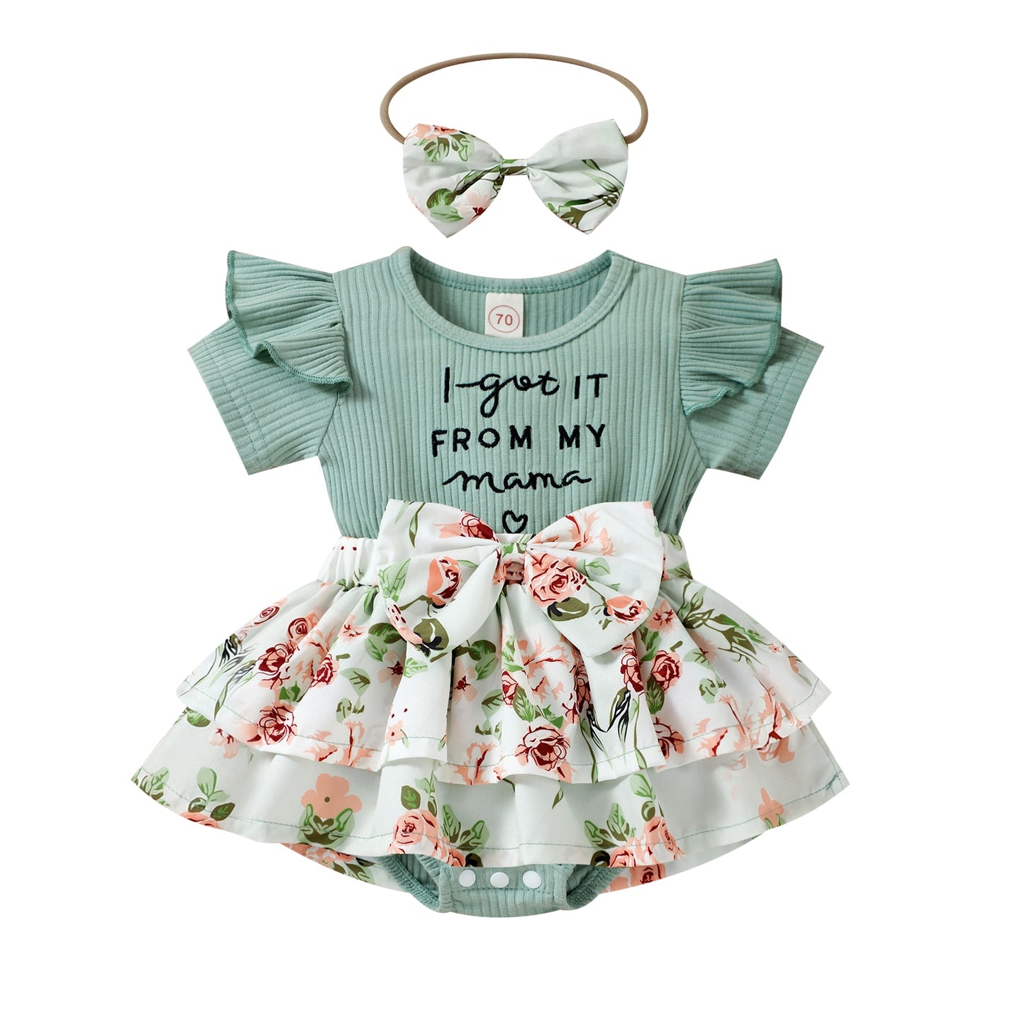 0-24M Baby Girl Ruffle Romper Dress w/Knitted Top, Floral Bow