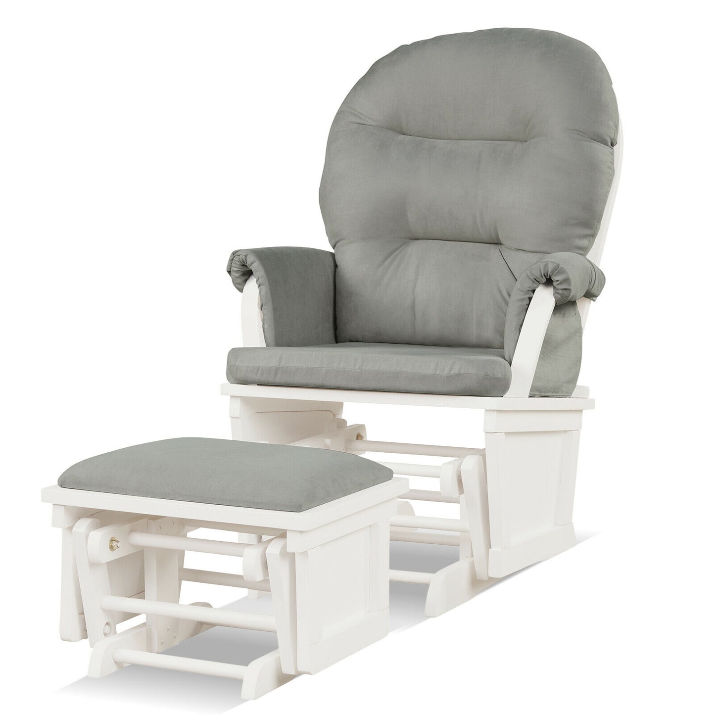 Wood Glider & Ottoman Cushion Set Nursery - Dark Gray, Light Gray, Beige