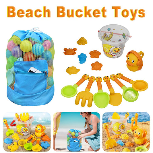 Portable Foldable Beach Tote w/ Sand Toys, Mesh Storage