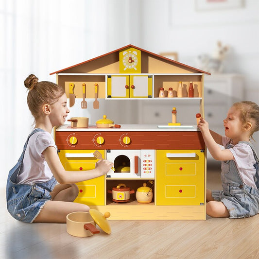 Wooden Kitchen w/accessories- Pretend Boys, Girls