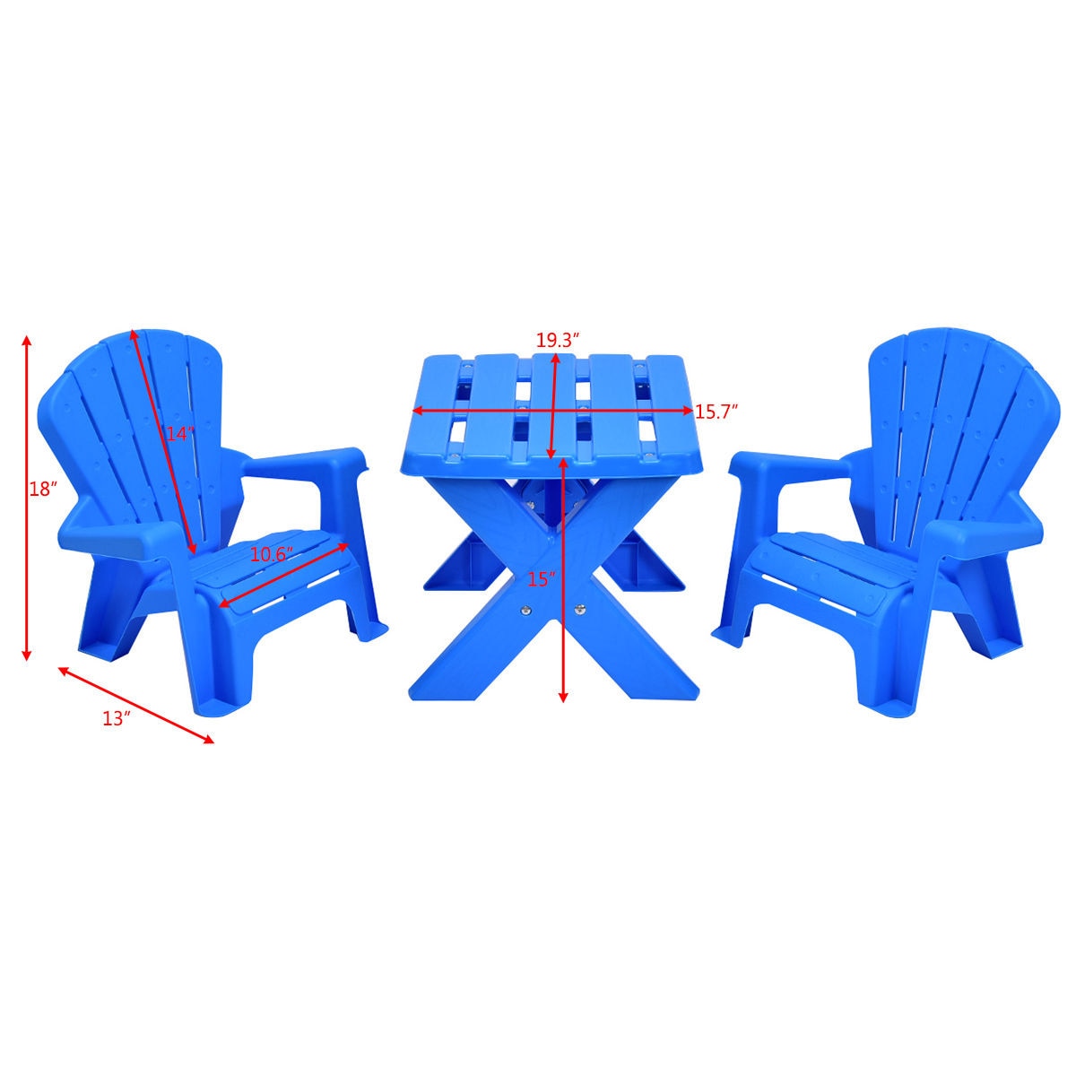 Costway Kids Plastic 3pc Table & Chair Set In/Outdoor Blue