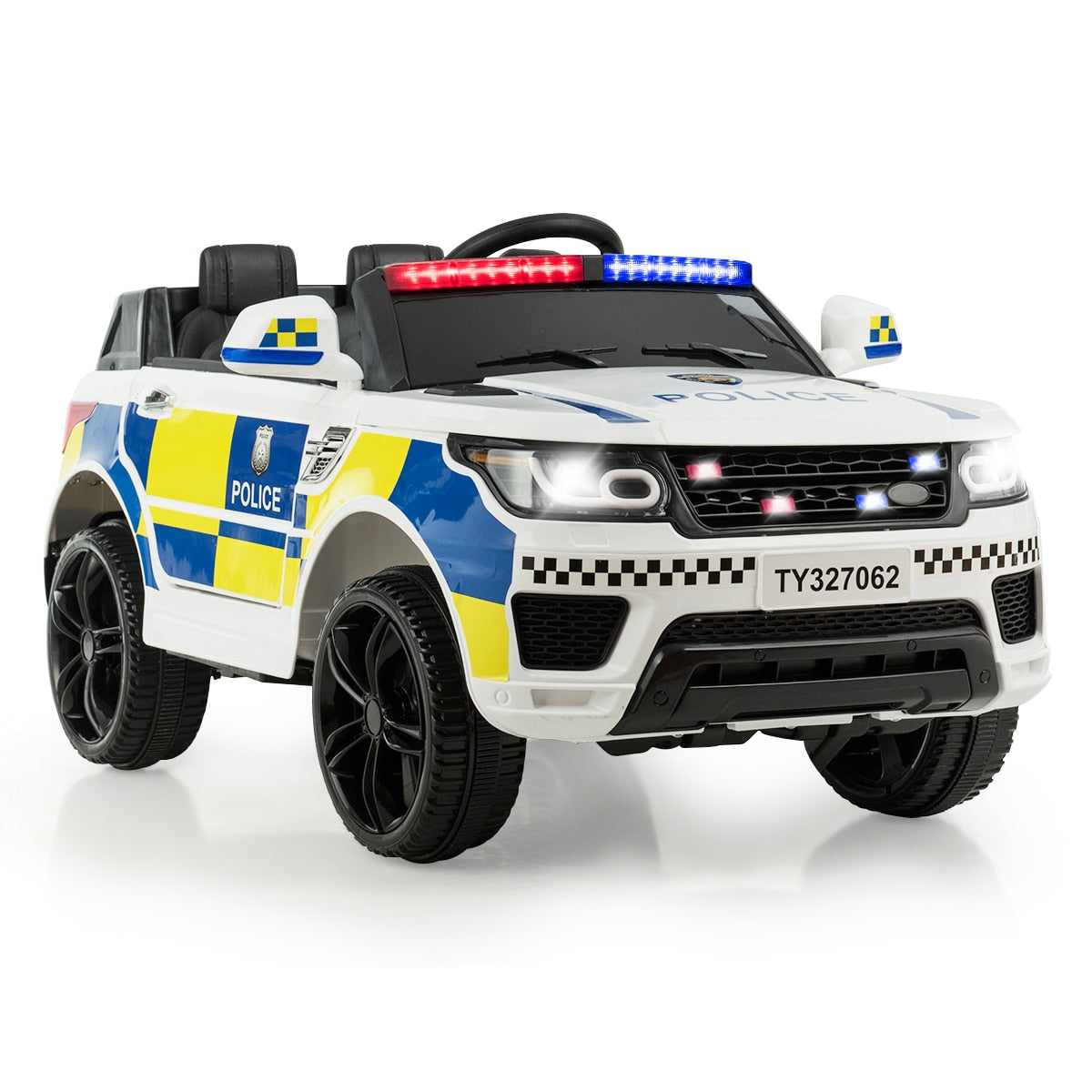 12V Ride on Police Car w/Remote Control-Bluetooth-Lights/Sounds