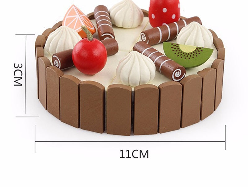 14pc Wooden Pretend-Cutting Cake Play Food