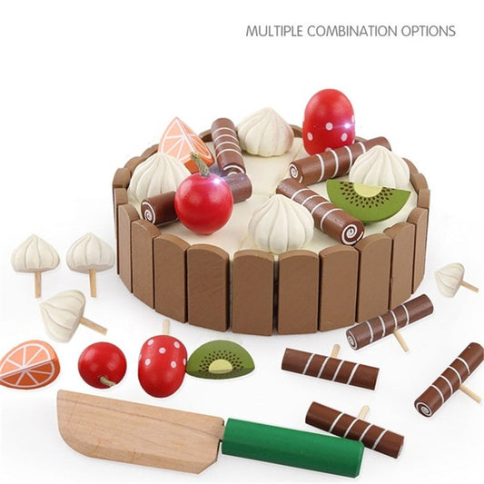 14pc Wooden Pretend-Cutting Cake Play Food