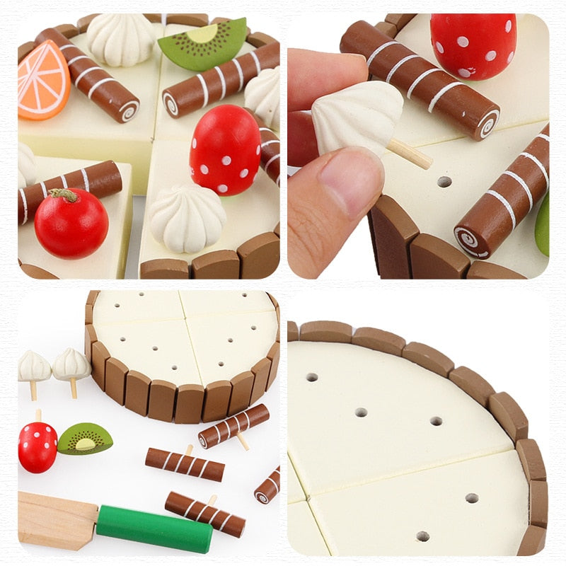 14pc Wooden Pretend-Cutting Cake Play Food