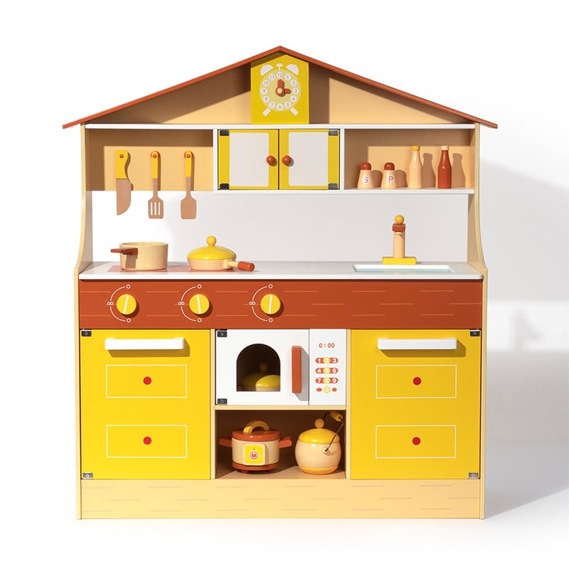 Wooden Kitchen w/accessories- Pretend Boys, Girls